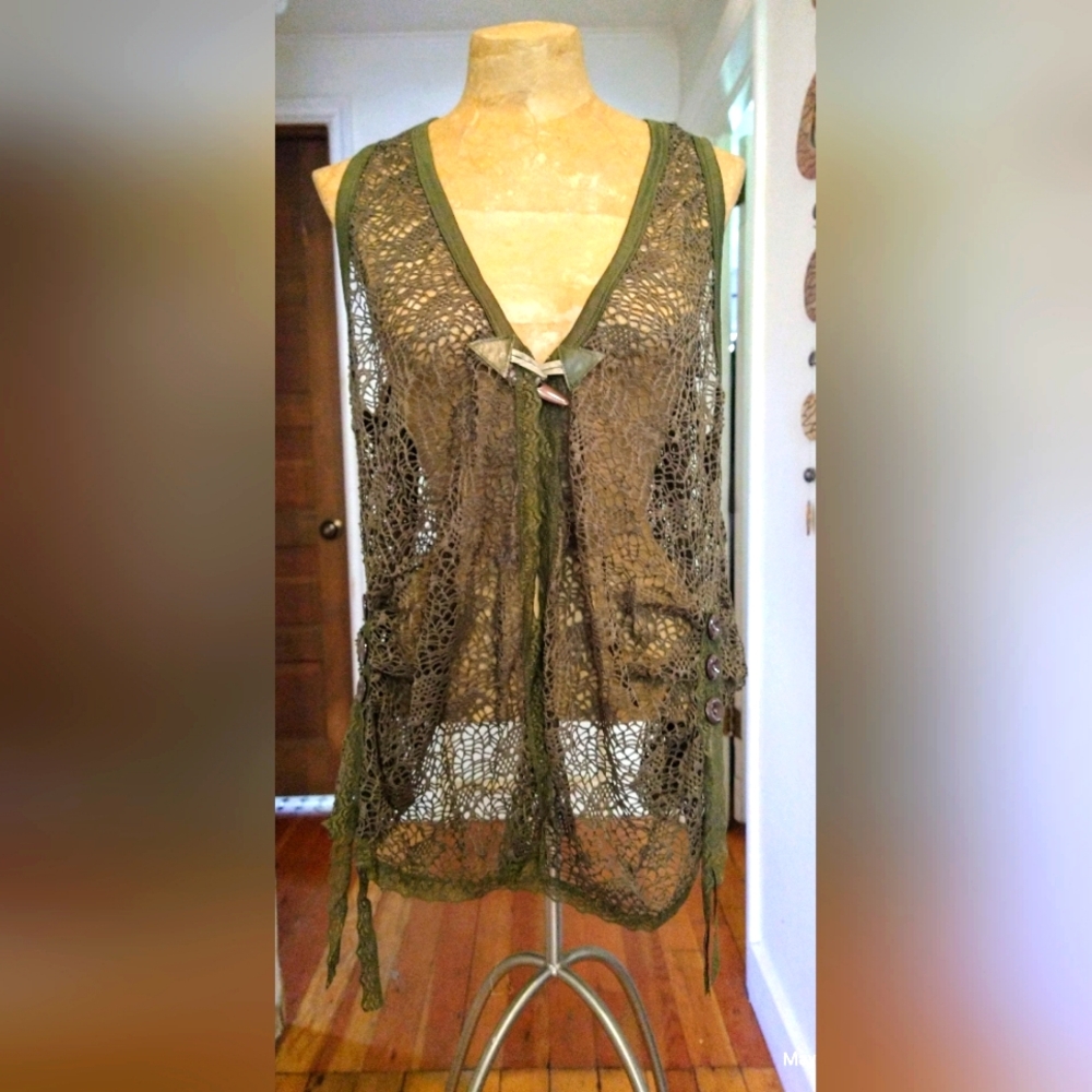 Pretty Angel Crochet Vest in Brown and Olive Green